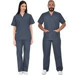 B-well Colombo Unisex Scrub Set, Slip-On Tunic and Slip-On Trousers Set, Medical Doctor Uniform, Medical Uniforms & Scrubs, Medical Work Wear, Thick Fabric - Grey - X-Large