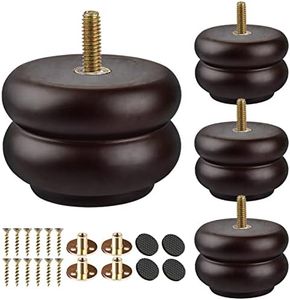 TCHOSUZ 3 inch / 7cm Wooden Furniture Legs, Pack of 4 Classic Walnut Solid Wood Turned DIY Replacement Bun Feet with M8 Hanger Bolts & T-Nuts for Sofa Couch Cabinet Ottoman Bed Riser