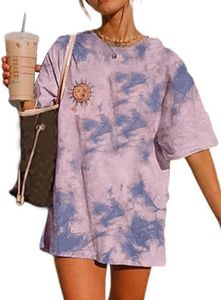 Remidoo Women Sun and Moon Tie Dye T-Shirt Round Neck Short Sleeve Top Casual Funny Cute Teen Girl Tee, M-gray Blue, Large