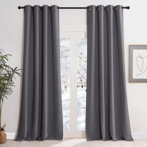 KGORGE Thermovorhang Kälteschutz mit Ösen Blickdichte Vorhänge 2er Set 245 x 140 cm(HxB) Wohnzimmer Thermo Gardinen Verdunkelnd Grau Blickdicht Blackout Thermal Curtains for Living Room