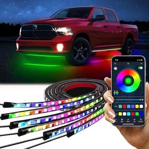 DREAMIZER 6 pezzi Kit luci sottoluce per auto, APP e telecomando Kit luci sottoluce multicolori per auto Sincronizzazione musicale RGB Luci sottoluce impermeabili LED per auto camion SUV