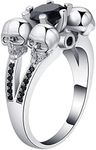 ANAZOZ Promise Ring for Women,Copper Rings for Women Round with Skulls Cubic Zirconia Silver Black Engagement Rings Women Ring Size L 1/2