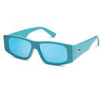 SOJOS Trendy Y2K Polarized Rectangle Sunglasses for Women Men Fashion Designer Rave Sunglasses SJ2228, Turquoise Blue/Blue Mirrored