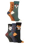 SockShop Ladies Soft Bamboo Socks - Womens, Breathable, Cooling, Plain, Patterned & Striped in a 5 Pair Multipack Size 4-8 Woodland Animals