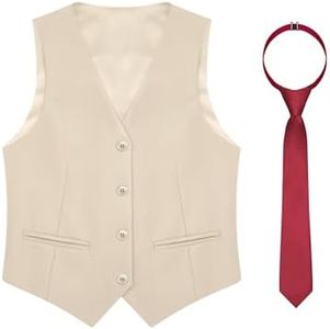 MagicSite Boys Vest with Tie Kids Formal Beige Suit Vest For Little Boy Size 4