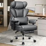 BESTFAIR Big and Tall Office Chair, 400 LBS Ergonomic Executive Chair with Lumbar Support & Foot Rest, Leather High Back Comfy Desk Chair, Padded Wide Seat Gaming Chair, Gray
