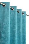 MOGNE FAB Heavy Velvet Room Darkening Beautiful Aqua Leef Print Eyelet Pack of 2 Curtains 6 Feet Window for Living Drawing Room Bedroom Office Hall