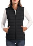 MAGCOMSEN Black Puffer Vest Women Sleeveless Lightweight Quilted Zip Up Jacket Stand Collar Padded Outerwear Vests with Zipper Pockets L