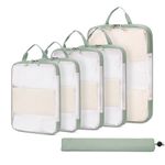 ECOHUB 6pcs Compression Packing Cubes Set for Backpack Suitcases, Expandable Travel Organiser with Shoes Bag, Ultra-resistant Packing Organiser for Carry On Luggage, Green (Patent Pending)