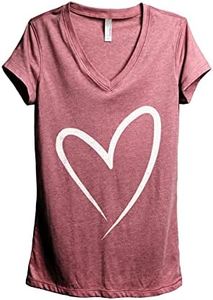 Thread Tank Simply Heart Women's Fashion Relaxed V-Neck T-Shirt Tee Heather Rouge Small