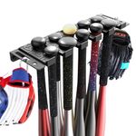 veimia Baseball Bat Holder Wall Mount, Baseball Bat Storage Rack, Holds 10 Bats on Wooden or Concrete Wall, Metal Bat Hanger with Fully Wrapped Rubber Mat, Bat Holder