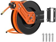 Giraffe Tools Retractable Air Compressor Hose Reel Swivel with 3/8 in. x 50 ft Hybrid Hose, Ceiling / Wall Mounted Heavy Duty Industrial Commercial with Bracket, 300PSI