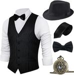 BABEYOND 1920s Mens Gatsby Gangster Vest Costume Accessories Set Fedora Hat