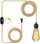 LYOOWNG Plug in Pendant Light Cord, Farmhouse Pendant Lighting Kit, 15FT Hemp Rope Plug in Hanging Light Cord Kit with Dimmer Switch, Must Use Dimmer Bulb (Not Included)