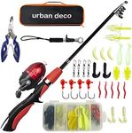 Urban Deco Kids Fishing Pole, Portable Telescopic Rod and Reel Combos Kids Fishing Rod Kit with Tackle Box for Boys,Girls,Youth,Beginner, Starter - Red