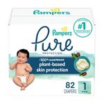 Diapers Size 1/Newborn, 82 Count - Pampers Pure Protection Disposable Baby Diapers, Hypoallergenic and Unscented Protection, Super Pack (Packaging & Prints May Vary)