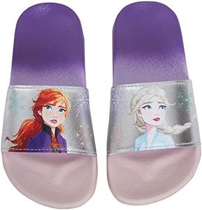 Disney Frozen 2 Girls Sliders Elsa Anna Gradient Rainbow Kids Summer Sandals Lightweight Waterproof Beach Pool Shoes, Silver, 10 UK Child