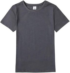 COSLAND Kids Boys T Shirts Short Sleeve Heavyweight Cotton Plain Basic Dark Gray Tee, X-Small