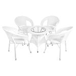 BRISHI Garden Patio Seating Chair and Table Set Outdoor Garden Balcony Coffee Table Set Furniture with 1 Table and 4 Chairs Set (White)