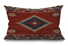 BGBDEIA Vintage Southwest American Cushion Cover Red Aztec Cotton Linen Decorative Rectangular Throw Pillow Cover Pillowcase for Sofa and Bed Couch 12"X20" 30 x 50 cm