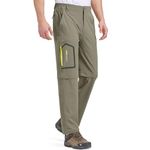 Mens Hiking Stretch Pants Convertible Quick Dry Lightweight Zip Off Outdoor Travel Safari Pants (818 Khaki 36)