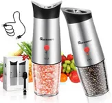 Electric Salt and Pepper Grinder Set: For Gravity Automatic Salt and Pepper Shakers with Light 8 Adjustable Coarseness Levels Sea Salt Grinder Stainless Steel Rechargeable Spice Peppercorn Mill