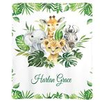 Jungle Animals Greenery Personalized Baby Blanket Super Soft for Boy & Girl,Custom Fleece Blanket with Your Baby Name Birthday Shower Wedding Gifts (50x60 Inches)