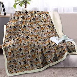 BlessLiving Fuzzy Dogs Blanket for Kids Adults Cute Puppy Fleece Blanket Reversible Animal Pattern Sherpa Throw (Shiba Inu,Throw, 50 x 60 Inches)