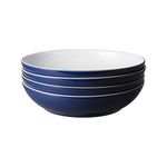 Denby - Elements Dark Blue Pasta Bowls Set of 4 - Dishwasher Microwave Safe Crockery 1050ml 22cm - Navy Blue, White Ceramic Stoneware Tableware - Chip & Crack Resistant