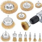 BEAUGIREW 12 Pieces Drill Wire Brushes Brass Coated Wire Brush Drill Attachment Set Wire Drill Brushes with 1/4 inch Shank for Cleaning Rust Removal Polishing Deburring Paint Removal