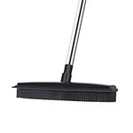 Lanhope Rubber Broom Indoor Sweeper with Squeegee Edge & 50 inch Adjustable Thickened Handle Non Scratch Soft Bristle, Outdoor Broom for Pet Cat Dog Hair Carpet Kitchen Window Cleaning Black Upgrade