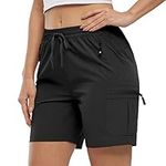 BASUDAM Women's Athletic Shorts Quick Dry Cargo Lightweight Zipper Pockets Summer Outdoor Hiking Running Black XXL