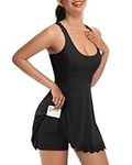 Tanou Women's Golf Dress with Removable Bra Sleeveless Sports Tennis Outfits, Black M