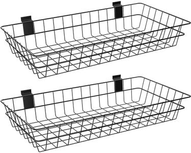 2 Pack Extra Large Slatwall Baskets, 24" x 12" x 4" Slatwall Panel Hanging Wire Basket for PVC Slatwall Ventilated Metal Slat Wall Storage Display Basket for Kitchen,Home Supplies (2, 24" x 12" x 4")