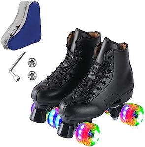 Ugboiu Roller Skates for Men and Women, Black Derby Roller Skates with 4 Shiny Wheel , Classic Double-Row Roller Skates for Indoor and Outdoor (11 Women/9 Men)