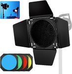 Soonpho BD-04 Barn Door Metal Barndoor & Honeycomb Grid & 4 Colour Gel Filter Kit for 7 Inch Standard Reflector Bowens Mount Compatible with GODOX LED Video Light para NEEWER Amaran Aputure