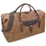 Mens Travel Holdall Duffle Bag Leather Weekend Overnight Bag Waterproof Large Canvas Holdall Camping Bag (Brown)