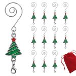 Christmas Tree Ornament Hooks - Set of 12 Red and Green Christmas Tree Decorations with Silver Wire S-Hook Attachment - Cute Seasonal Christmas Tree Design with Spring Lobster Clasp Attachment