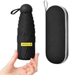 Bliekify Windproof Mini Travel Folding Umbrella, UPF 50+ Sun & Rain Protection, Small Compact Lightweight Design Fits in Pocket or Bag, Eco-Friendly Fabric Wallet Umbrella for Commuter (Black-Round)