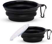 Pashu Barn Set of 2 Collapsible Dog Bowls for Food & Water - Extra Large 1000ml and Small 350ml- Portable, Foldable Travel Dishes with Leash Attachment - Ideal for Puppies - Black (XL) & Black (Small)