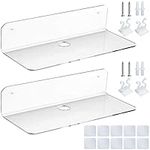 weegoo 2Pcs Small Acrylic Floating Shelf, 9 Inch Small Shelf for Wall, No Drill Shelves, Easily Expand Wall Space, Self Adhesive Small Shelf with Cable Clips and Stick on(Transparent)