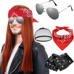 WTTUOAM Rocker Wig Kit Include Wig Bandana Gloves Sunglasses for 80s 90s Heavy Metal Disco Costume Accessories for Men