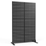 FENCY Metal Privacy Screen with Stand 72"H×44"W Outdoor Freestanding Privacy Screen & Panels, Outdoor Privacy Screen for Deck Patio Balcony(Black-Louvered)