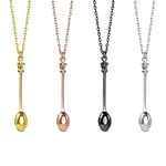 KOMUNJ 4 Pieces Spoon Necklace Charm Spoon Pendant Necklace Tiny Mini Tea Spoon Necklace, for Fancy Dress Party Favors, Silver,Gold,Rose Gold,Black