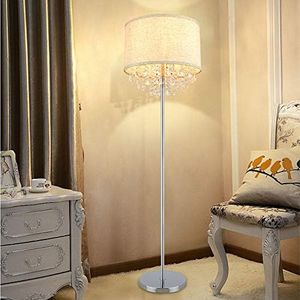 Depuley LED Floor Lamp with Crystal, Standing Lamp, Reading Lamp, Elegant Tall Pole Accent Lighting for Mid Century, Modern & Contemporary Rooms, Warm Light with US Plug in, Silver, Fabric Shade