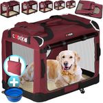 CADOCA® M Dog Crate | 60x42x42cm | Foldable Breathable Car Pet Transport Box | Dog Travel Crate | Robust Pet Vet Holiday Cat Carrier Puppy Kitten Rabbit | Dark Red