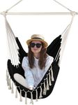 Hammock Chair Swing Outdoor Indoor, Macrame Hanging Chair with Pocket for Bedroom & Outside, Black