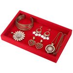 Valyria Velvet Empty Ring Earrings Tray Box Showcase Display Jewelry Organizer (Red)