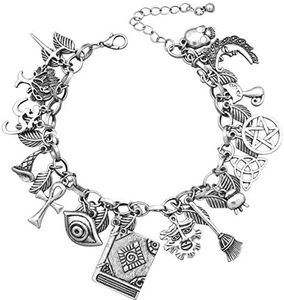 RechicGu Vintage Silver Mythology Fairytale Lucky Charms Cuff Bangle Bracelet Cross Leaf Moon Face Celtic Cat