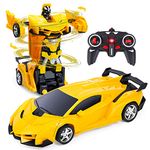 Thedttoy Transforming Toys Remote Control Transform Car 2 in 1 Remote Control Cars for Kids Boys Ages 3-12 Deformation Robot RC Car for Kids Boys Girls (Yellow)